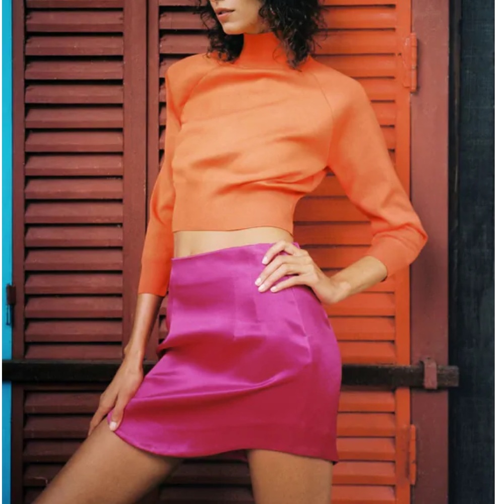 Hot Pink Satin Zara Miniskirt Tags on 2021